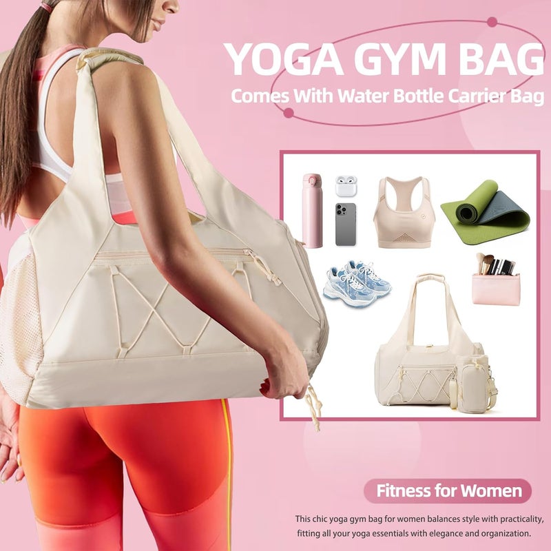 FULONEEI Gym Bag for Women, Yoga Mat Bag with Shoe Compartment and Wet Pocket, Sport Yoga Gym Bag with Yoga Strap, Carryall Yoga Tote Bag - Image 2